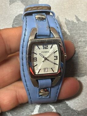 Fossil Light Blue Leather Strap Women's Watch with Silver Case